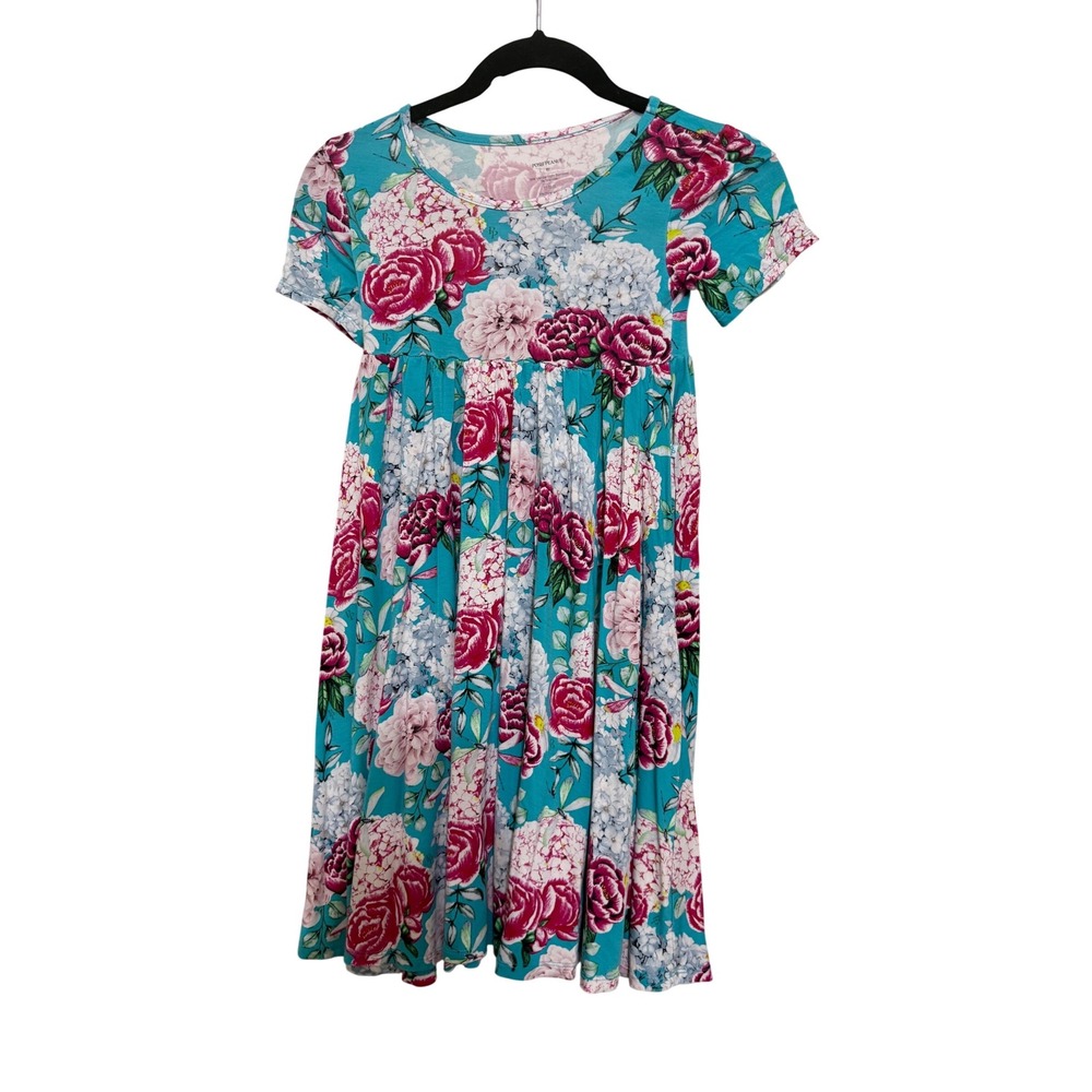 Posh Peanut Girls Teal Pink Floral Bamboo Viscose Skater Dress 9Y PP-DSP21-17268